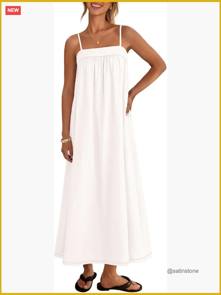 Spaghetti Strap Backless Linen Blend Boho Maxi Sundress